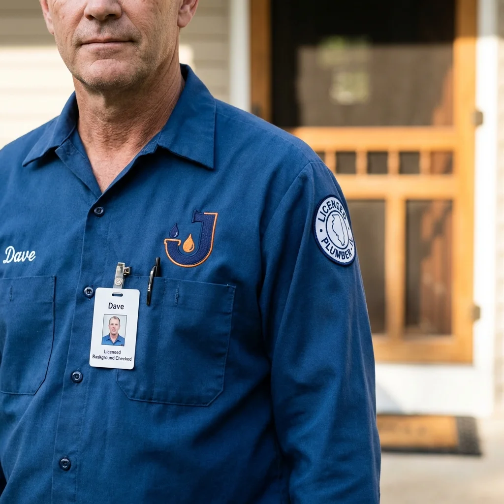 Licensed plumber showing ID badge in Plover, WI