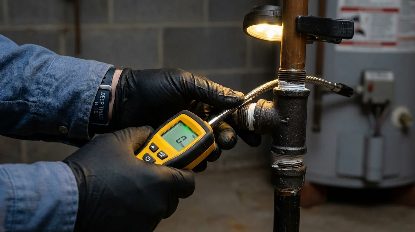 Gas leak detection with electronic sniffer by Johns Plumbing LLC in Plover